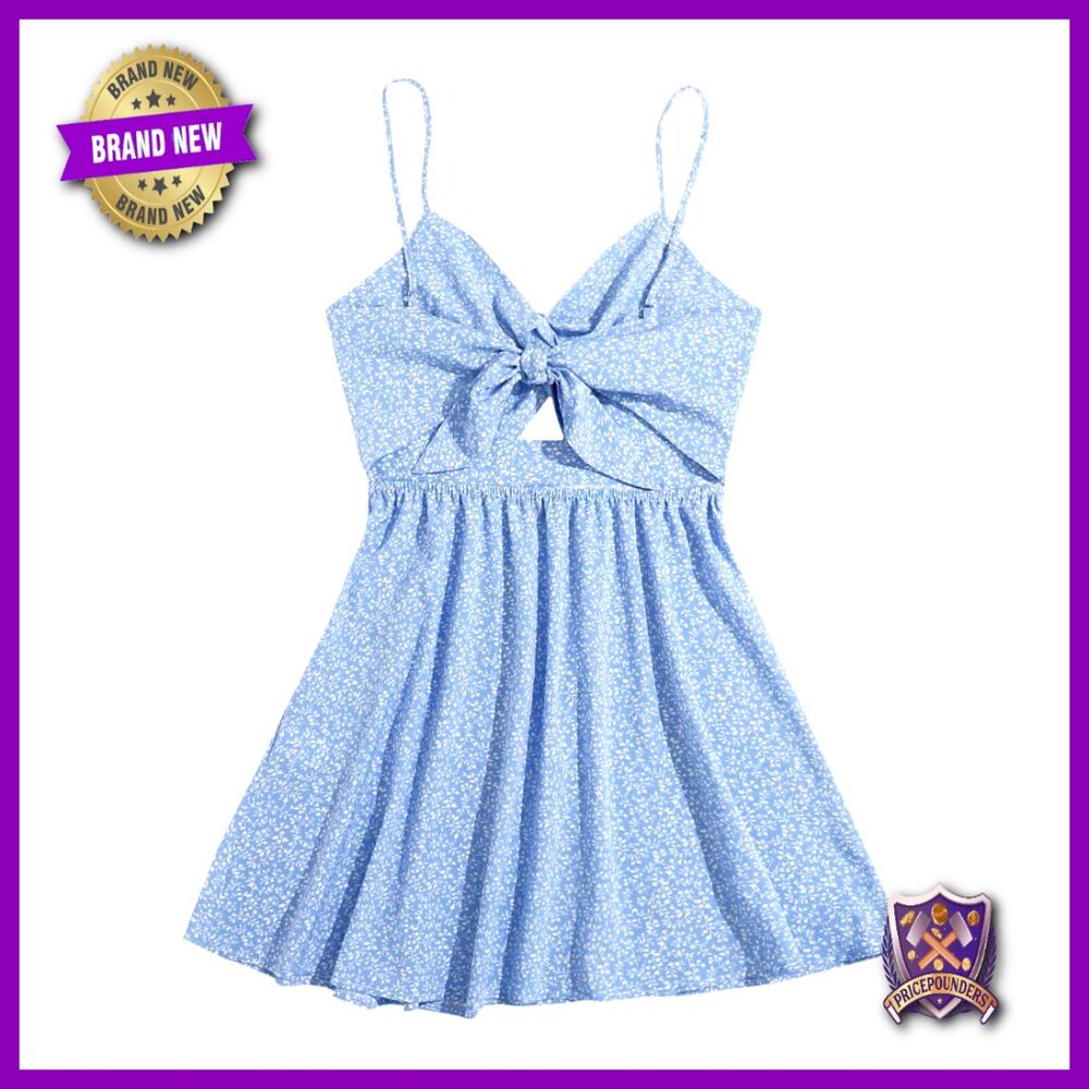 Boho Floral Twist Front Cami A Line Mini Dress Sleeveless Swing Summer Casual